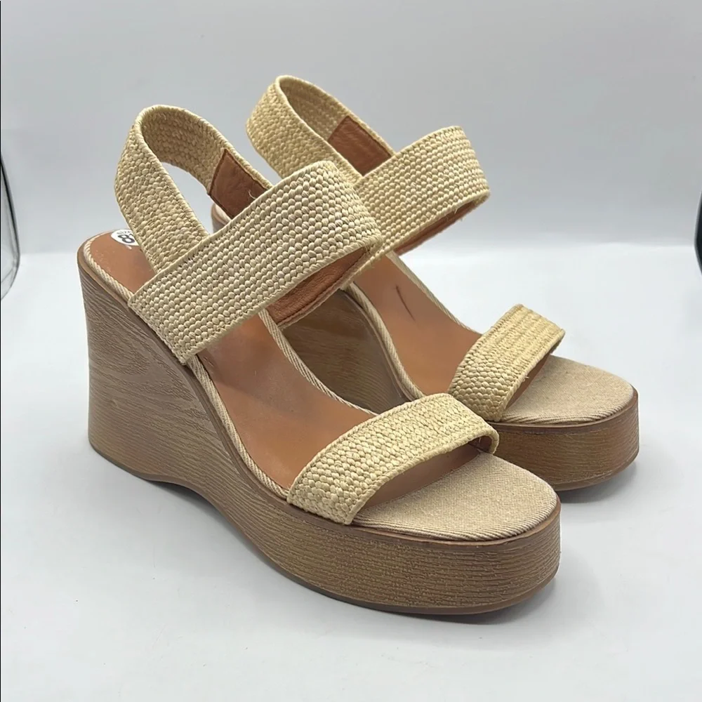Lucky Brand 8 1/2 Delukah Platform Wedge Sandals Cream Brown Wedge Slingback NEW